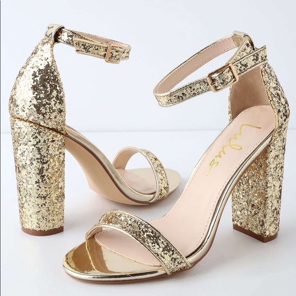Lulus Gold Shimmery Strappy Heels